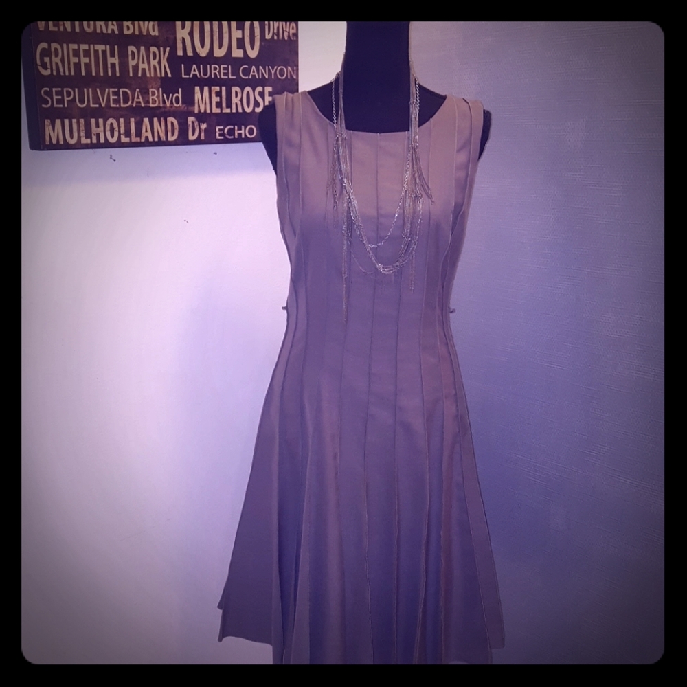 Slate grey seamed/pleated dress